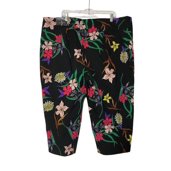 Worthington Mae Ankle Pants Plus Size 3X Floral Black Pocket Pull On Stretch NEW - Picture 2 of 8